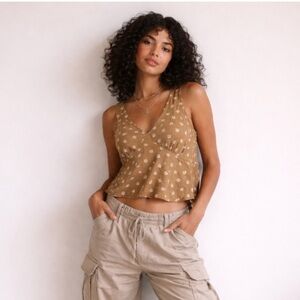 LOFT Warm Brown Floral Babydoll Tank | Minimalist 90s Neutral Summer Festival